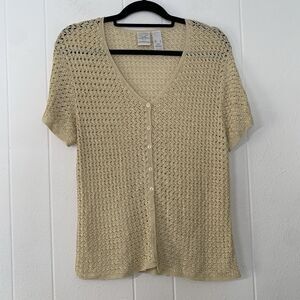 Vtg Emma James Womens XL Cardigan Button Up Delicate Crochet Cottagecore Beige